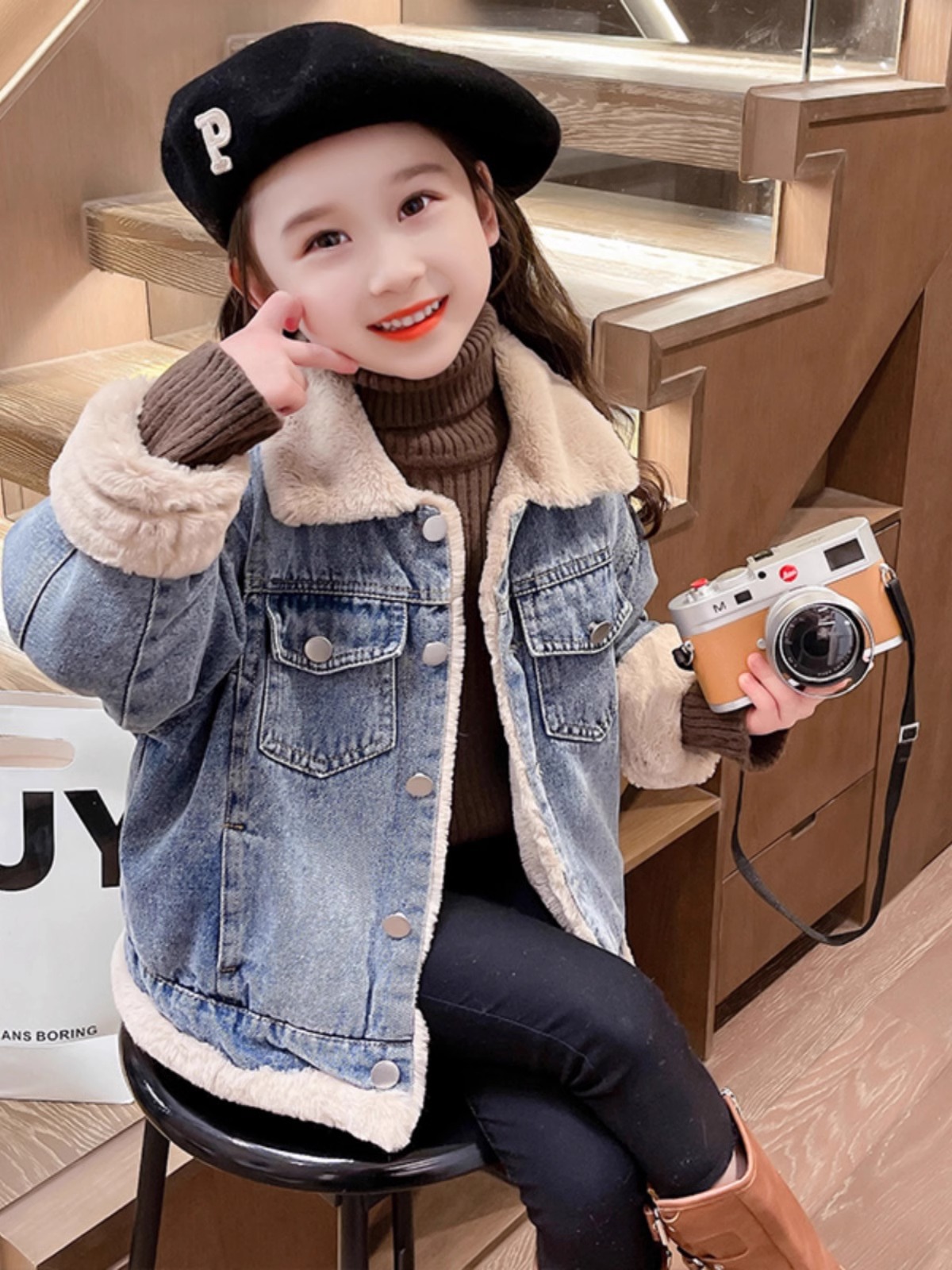 Chaqueta vaquera de invierno para niñas, estilo coreano, holgada, con forro polar, nueva colección 2025, prenda superior gruesa para bebés, a la moda.