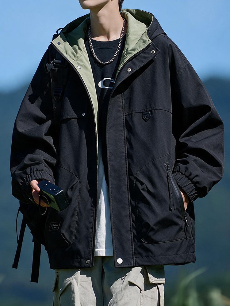 工装夹克防风运动外套2026美式休闲宽松时尚春秋连帽户外男生新款