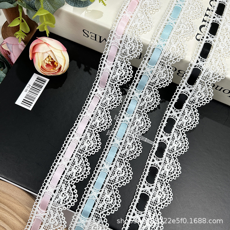涤纶刺绣穿丝带波浪蕾丝花边辅料厂家批发手工洛丽塔手帐辅料配件