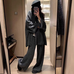 欧洲站跨境高级感穿搭针织套装女秋冬装宽松慵懒阔腿裤毛衣两件套