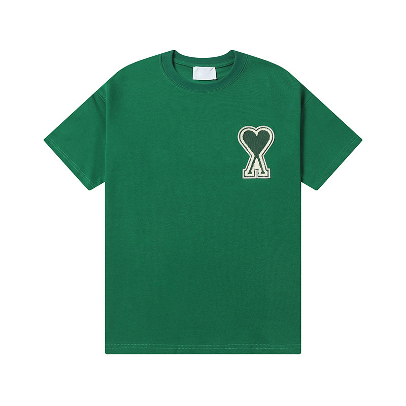 貿易ami半袖2025初春新作クラシックラージラブタオル刺繍カジュアルスポーツルーズレディースTシャツカップル|undefined