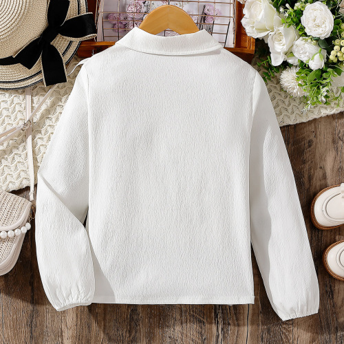 女童衬衫2024春季外贸款拼接花边蝴蝶结女童西装衬衫女孩打底衫潮