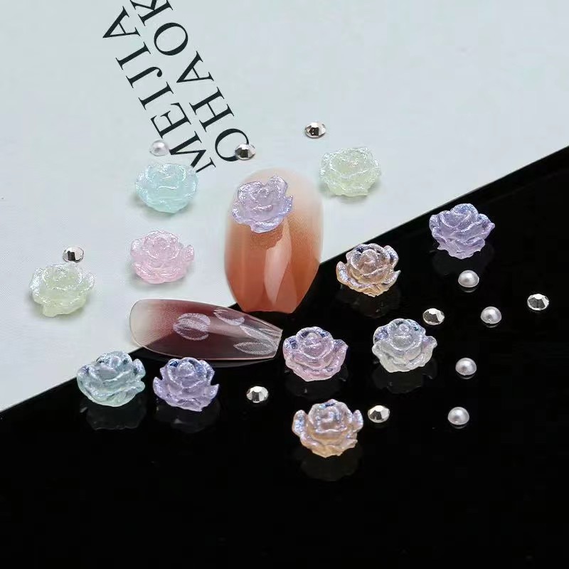 网红立体冰透山茶花美甲树脂饰品配件配饰批发lz美甲饰品创意