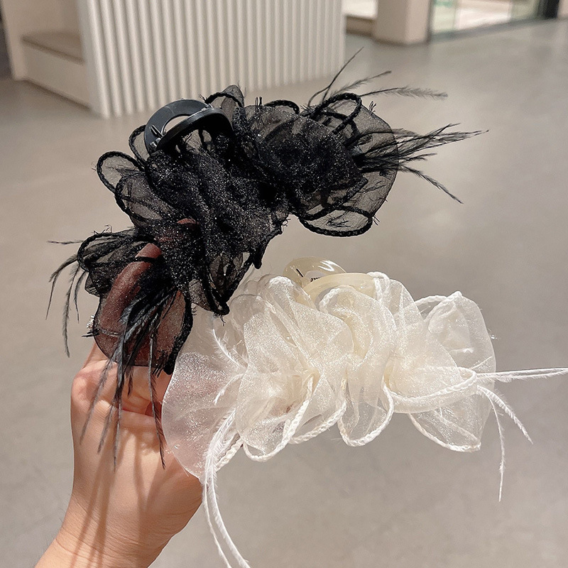 Advanced Satin Satin Big Black Bowknot Clip de tiburón Tocado Diamante cuadrado Horquilla en la parte posterior de la cabeza Clip de agarre Horquilla femenina