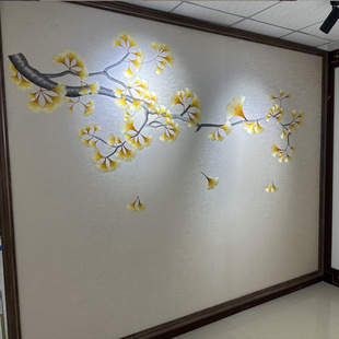 Unique Embroidery Seamless Wall Covering Flower and Bird Ginkgo Flying Living Room Tv Sofa Background Wall Covering New Chinese Mural