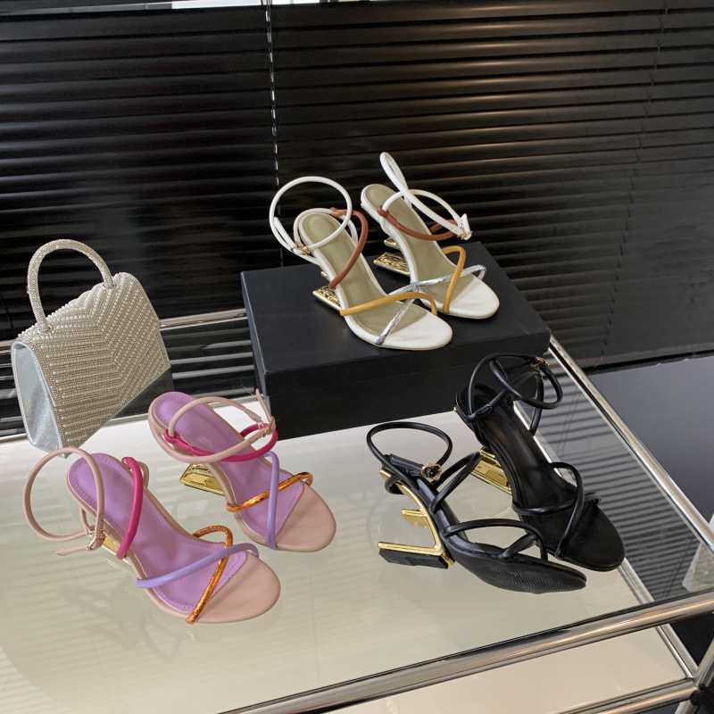 The Story of the Rose. Same Style as the Fairy Sister ~ European and American Style High-Heeled Sandals with Unique Shaped Heels and Cross Straps in Color-Blocking Design for Women The Story of the Rose. Same Style as the Fairy Sister ~ European and American Style High-Heeled Sandals with Unique Shaped Heels and Cross Straps in Color-Blocking Design for Women