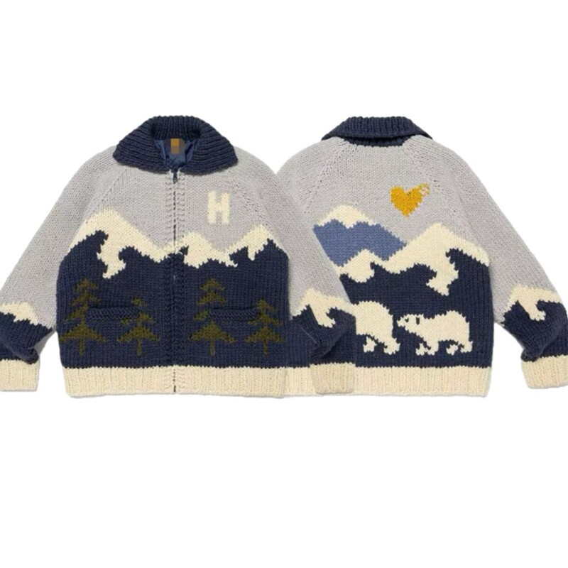 Korean Dongdaemun Women's College Style Turn-Down Collar Thick Wool Sweater with Polar Bear Pattern
