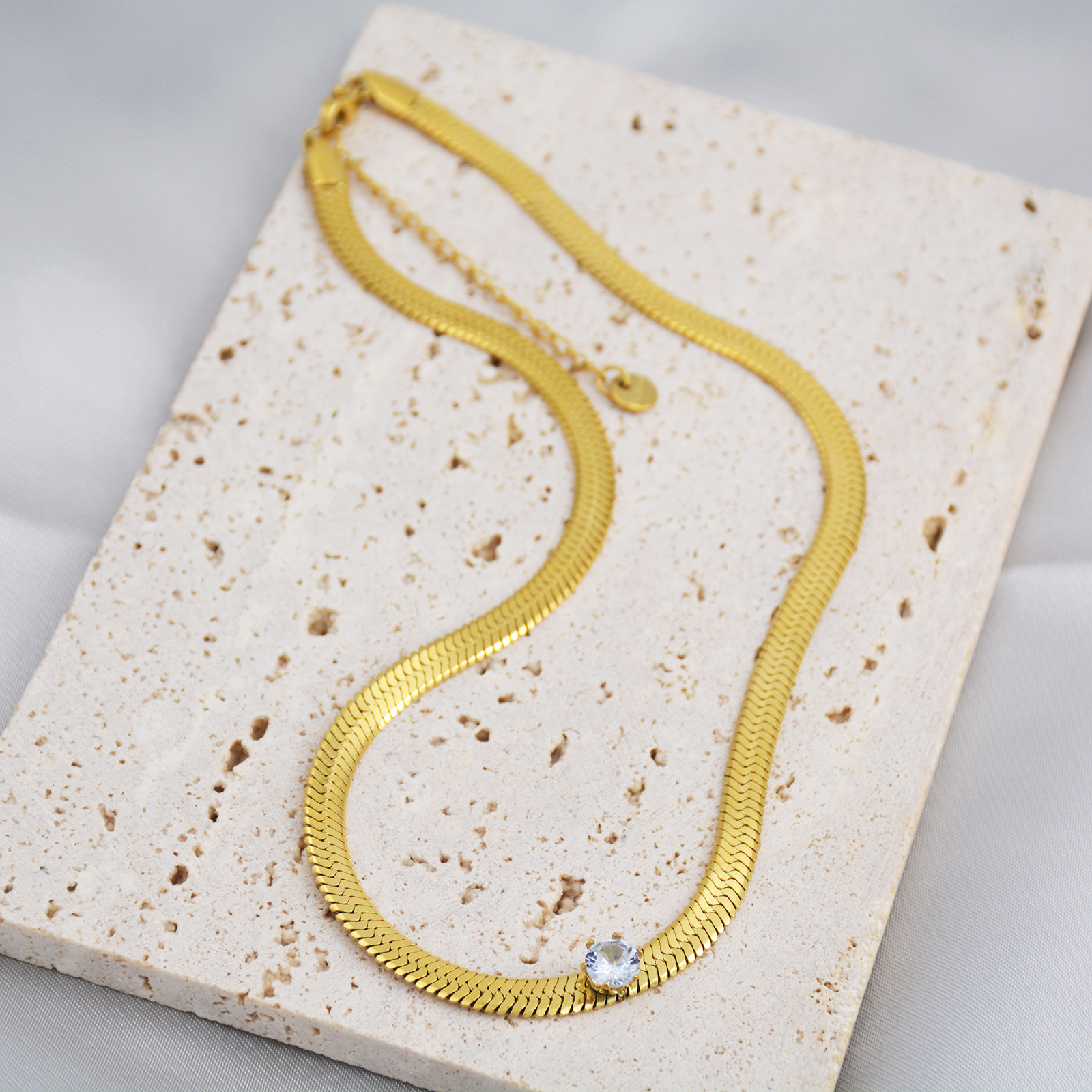 Fashion Geometric Stainless Steel Gold Plated Zircon Necklace