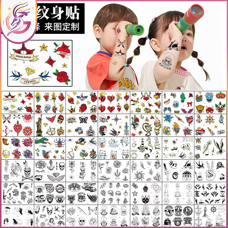 Small Pattern Temporary Tattoo Heart Retro Flower Arm Rose Tattoo Sword Wings Animal Sticker Waterproof and Sweat-Proof