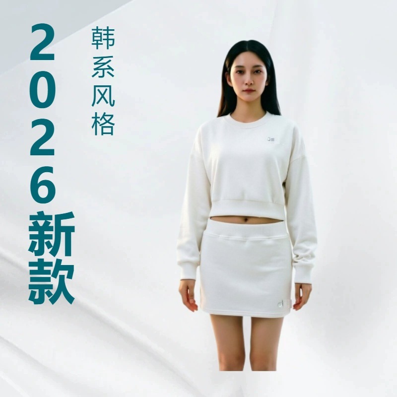 2026 New Korean Style Casual Sweatshirt Dress Set for Women, Spring and Autumn Short Long-Sleeve Sports Style Short Skirt Two-Piece Trendy Set
