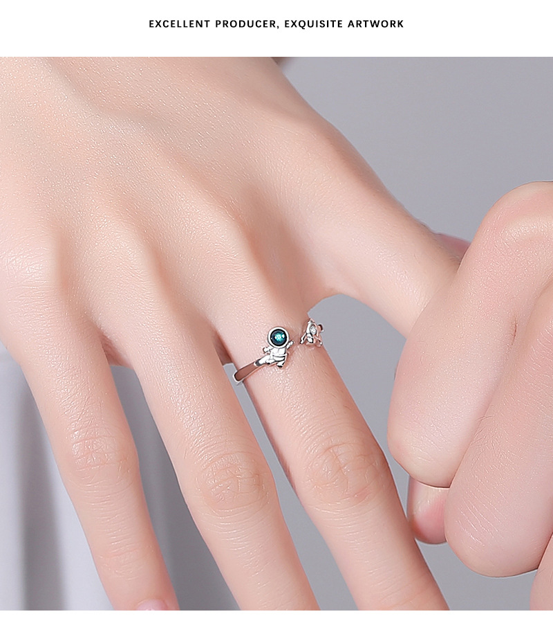 1 Piece Quantity Holiday Occasion Novelty Astronaut Star Copper Plating Inlay Artificial Crystal Open Ring
