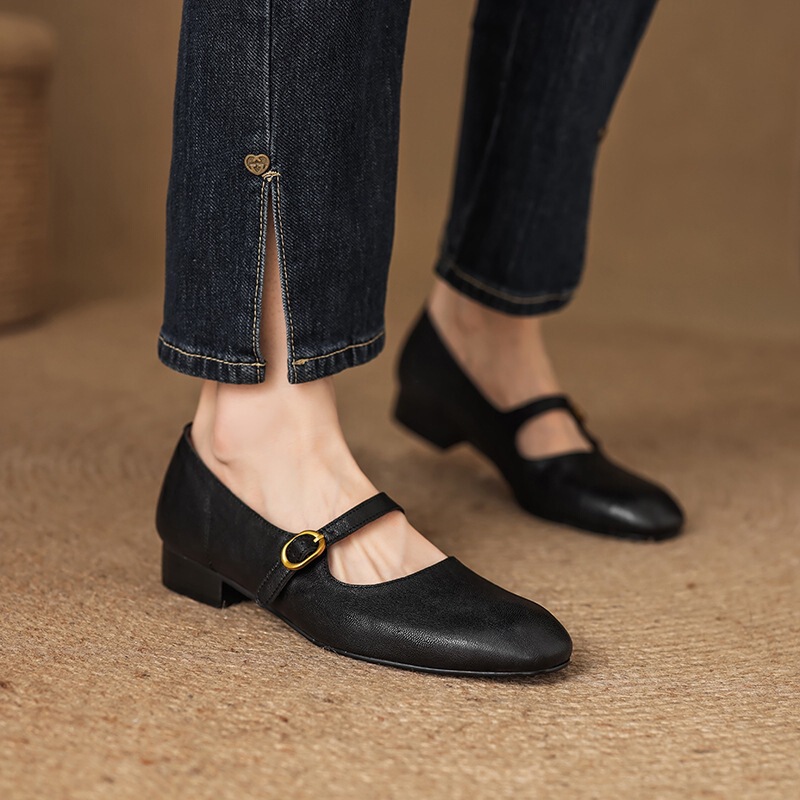 Foreign Trade Chengdu Genuine Leather Women's Shoes, Low Heel, Ultra-Soft Sole, Sheepskin Shallow Mouth Princess Shoes, Elegant and Sweet Women's Flats with a High-Quality Feel