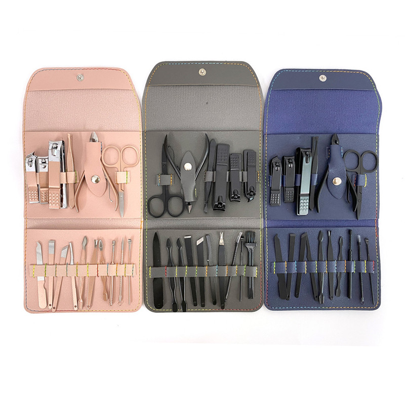 Custom Various Size Beauty Set 16 Pieces Black Manicure Nail Set