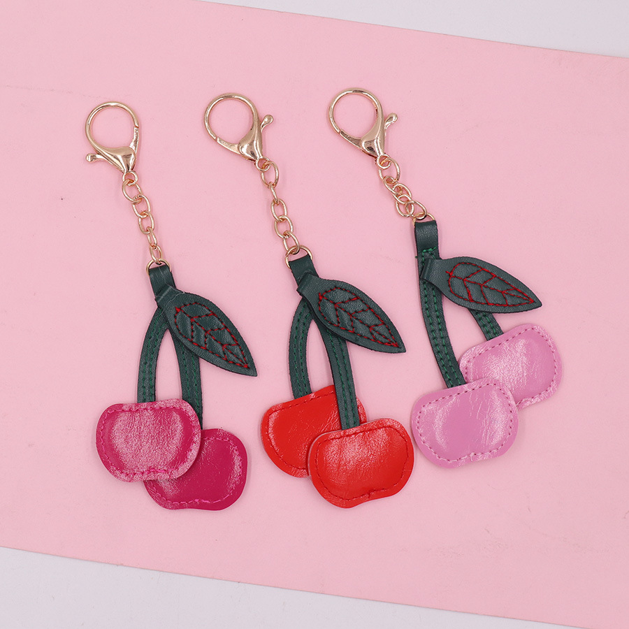 创意可爱樱桃皮革钥匙扣PU皮制包包钥匙链圈手机耳机套挂件小礼品