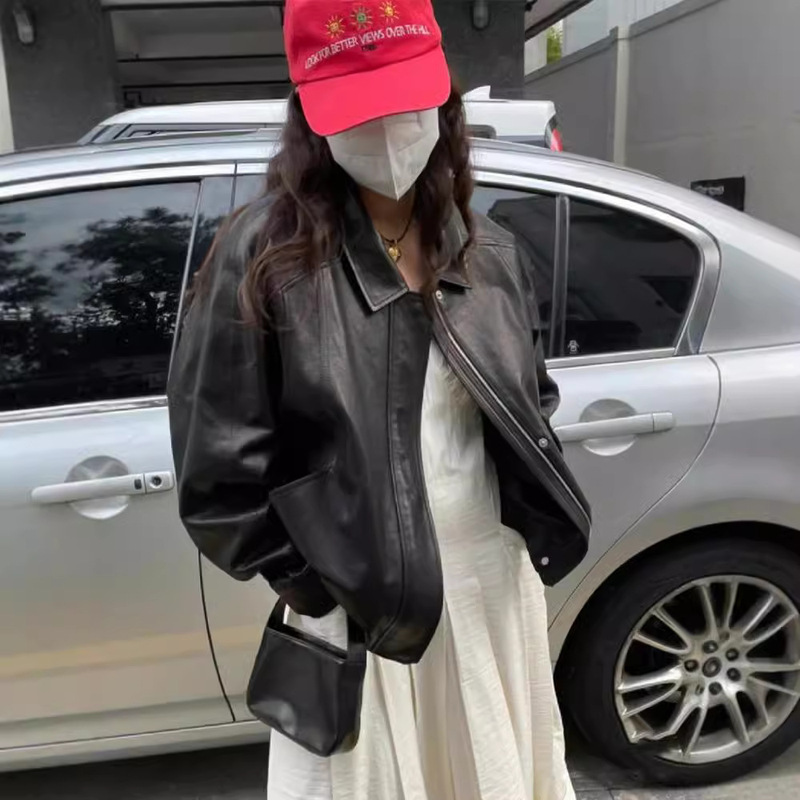 Korean Version 25 New Style Lazy Retro Biker Style Sheepskin Jacket Leather Lapel Top Jacket