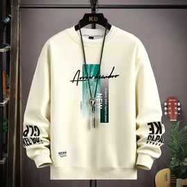 加绒加厚圆领卫衣男春秋款长袖t恤中学生青少年帅气大童学生男款