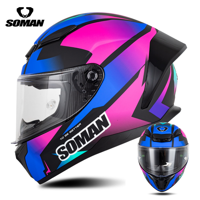 新型SOMANオートバイレースヘルメット男女四季機関車騎乗電気自動車カップルヘルメットSM973