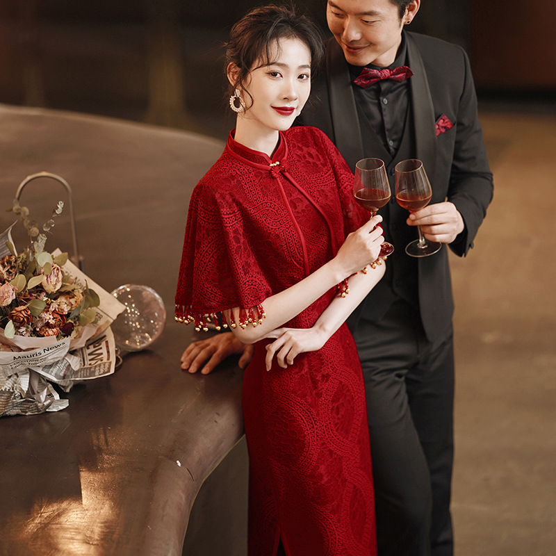 Cheongsam Red Chinese Style Cocktail Dress Bride New Wedding Dress Engagement Dress