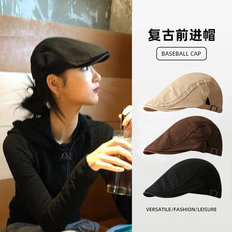 Japanese-Style Spring and Summer Pure Cotton Newsboy Cap, Solid Color British Style Beret Hat for Women, Simple and Versatile Artistic Beret