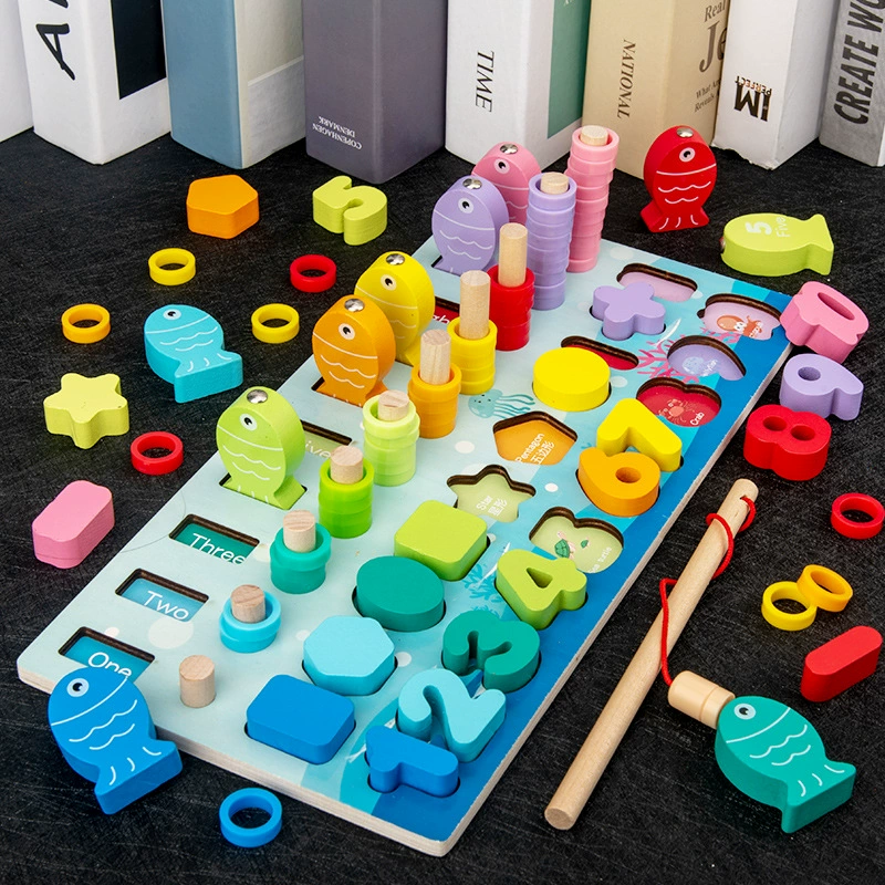 Деревянная игра 5 в 1: морские цифры фигуры магнитная рыбалка