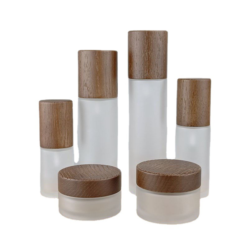 咖啡色木盖面霜瓶磨砂玻璃瓶 30ml 50ml 100ml 120ml 乳液喷雾瓶