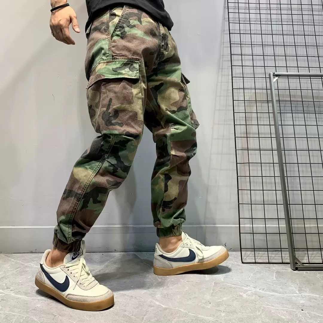 休闲裤男工装裤长裤潮中腰潮牌青春流行宽松型潮流户外休闲迷彩裤