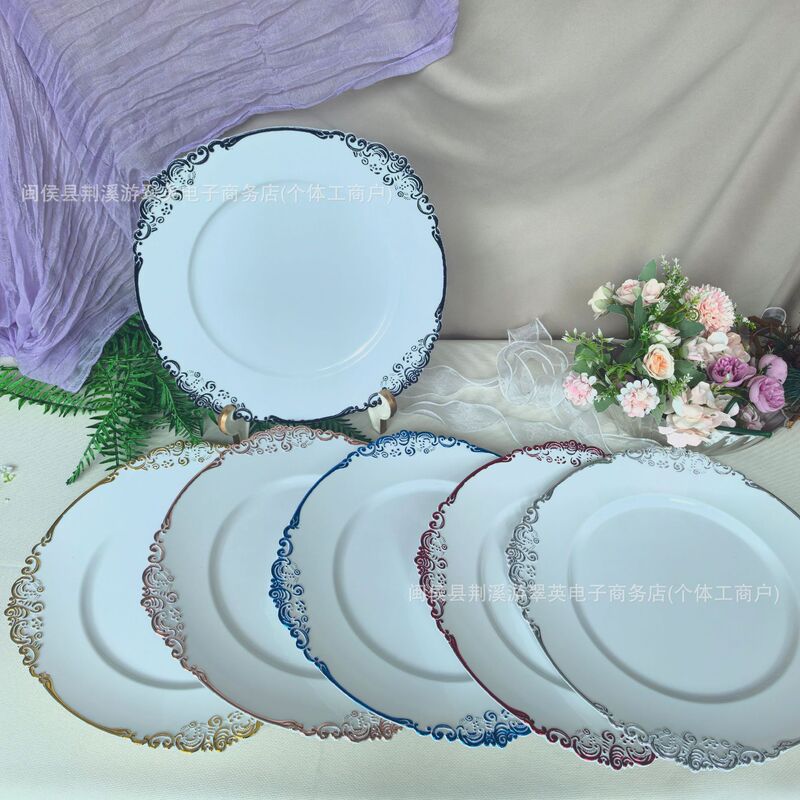 Cross-Border Charger Plates, Light Luxury Decorative Plates, Hotel Wedding Party Ps Plastic Plates Wholesale