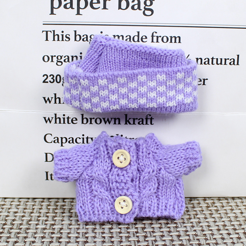 17cm muñeca labubu ropa de tela muñeca suéter sombrero de lana muñeca set