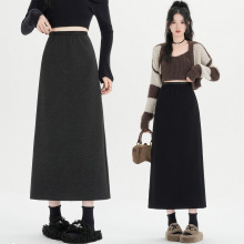 毛呢针织深灰色半身裙女秋冬新款休闲显瘦a字包臀一步裙中长裙子