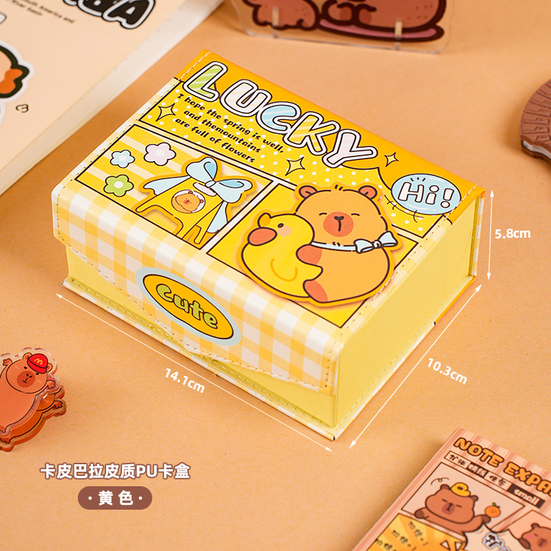 Caja de tarjeta de cuero de Kapibala PU Corazón de niña de alto valor Dibujos animados a prueba de polvo Estudiantes con hebilla magnética Caja de almacenamiento de tarjeta pequeña Escritorio