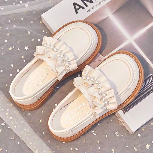  Spring New Girl's Leather Shoes for Children - Big Kid Breathable Mesh Shoes with Soft Sole Princess Mary Jane Trendy and Popular Shoes