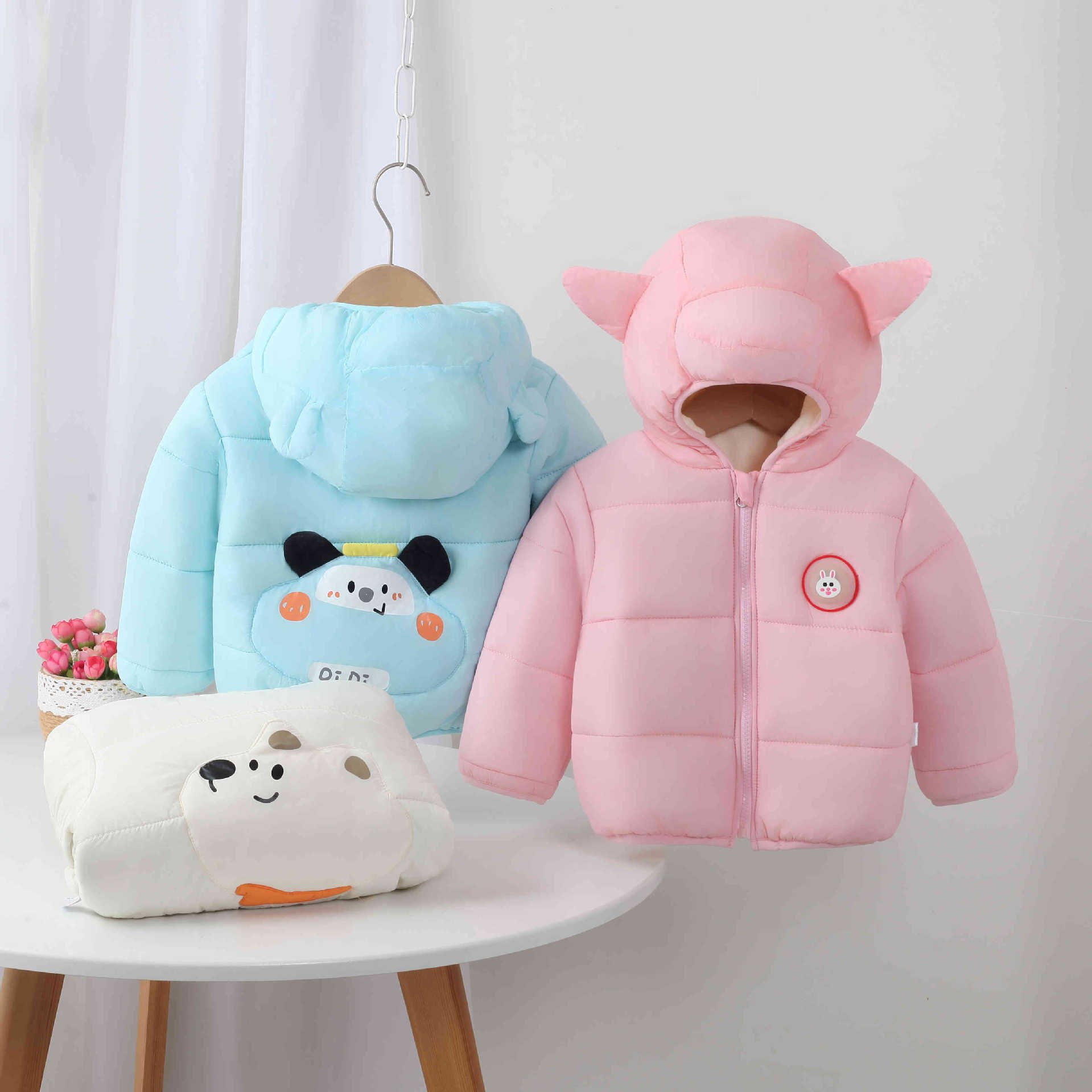 童装冬季新款棉袄小童男女宝宝保暖棉服潮萌卡通造型连帽棉外套