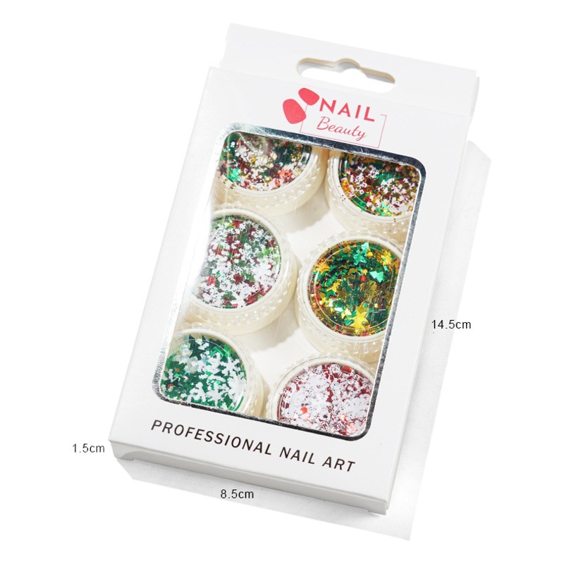 Transfronterizo popular arte del clavo del copo de nieve lentejuelas traje 6 colores árbol de Navidad lentejuelas copo de nieve lentejuelas arte del clavo herramientas de la joyería