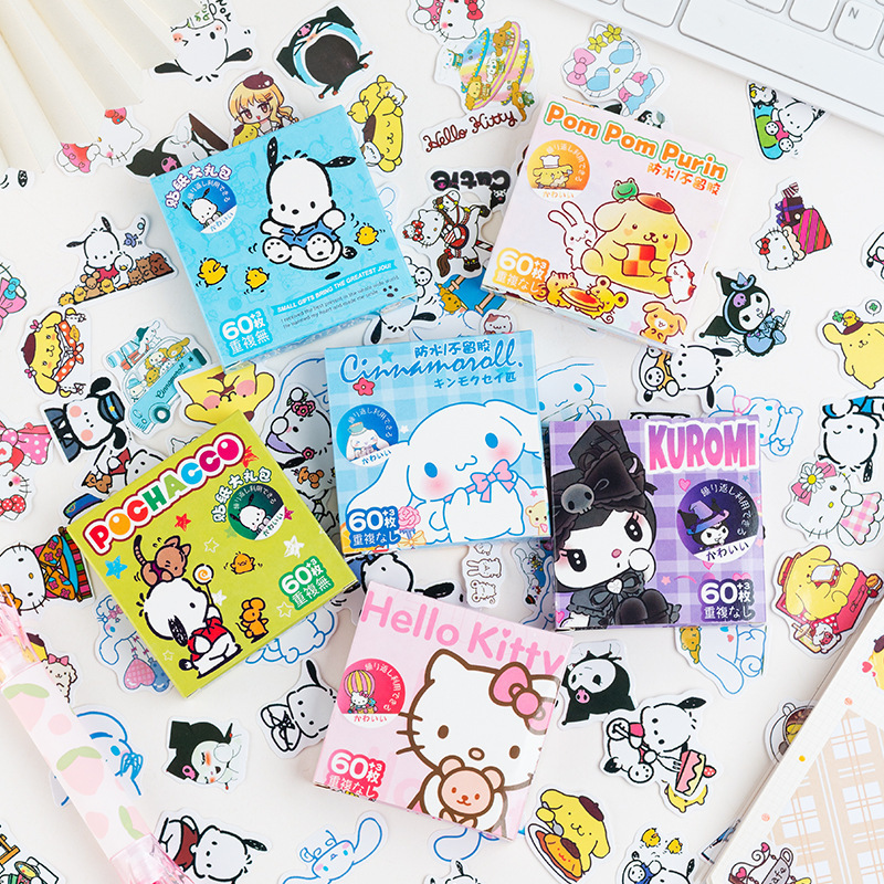 SL-33 Sanrio Cute Kulomi Cartoon Hand Account Sticker Yugui Dog Boxed Sticker 60/100 Boxes