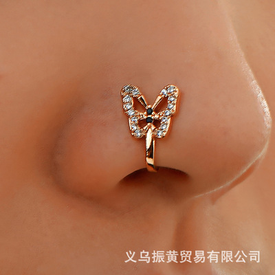 undefined3 Cross border fashion personality Type U Bihuan Amazon Diamond butterfly Nose nail Europe and America No hole Nose clip punctureundefined