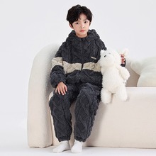 儿童装男童睡衣秋冬款加绒珊瑚绒冬季加厚中大童男孩家居服法兰绒