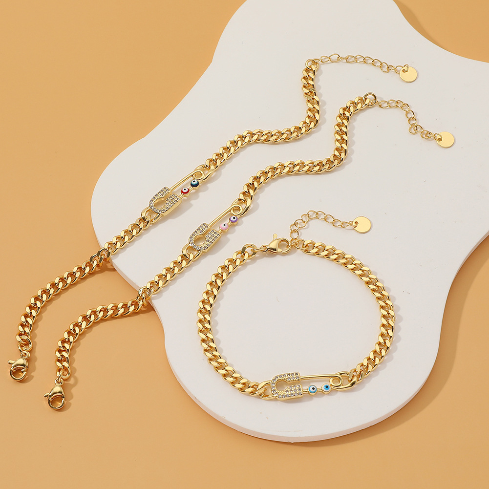 Fashion Paper Clip Copper Gold Plated Zircon Bracelets