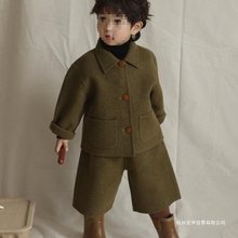 韩版男童套装2025秋冬季女童新款时髦男童毛呢外套宝宝洋气外套潮