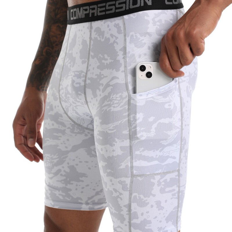 Men's PRO Fitness Compression Shorts with Pocket Sports Running Training Sweat-wicking Quick-drying Elastic Tight Shorts