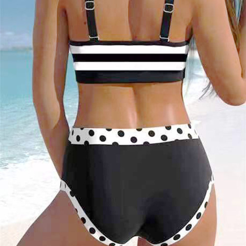 Women's Black Back Striped Butterflies Bow Sweet Beach Vacation Body-Con Strappy Back Pure Desire Bikini
