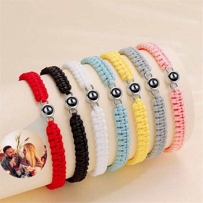 Cross-border hot sale woven rainbow bracelet couple's personalized photo titanium steel projection bracelet manufacturer one-piece delivery Cross-border hot sale woven rainbow bracelet couple's personalized photo titanium steel projection bracelet manufacturer one-piece delivery