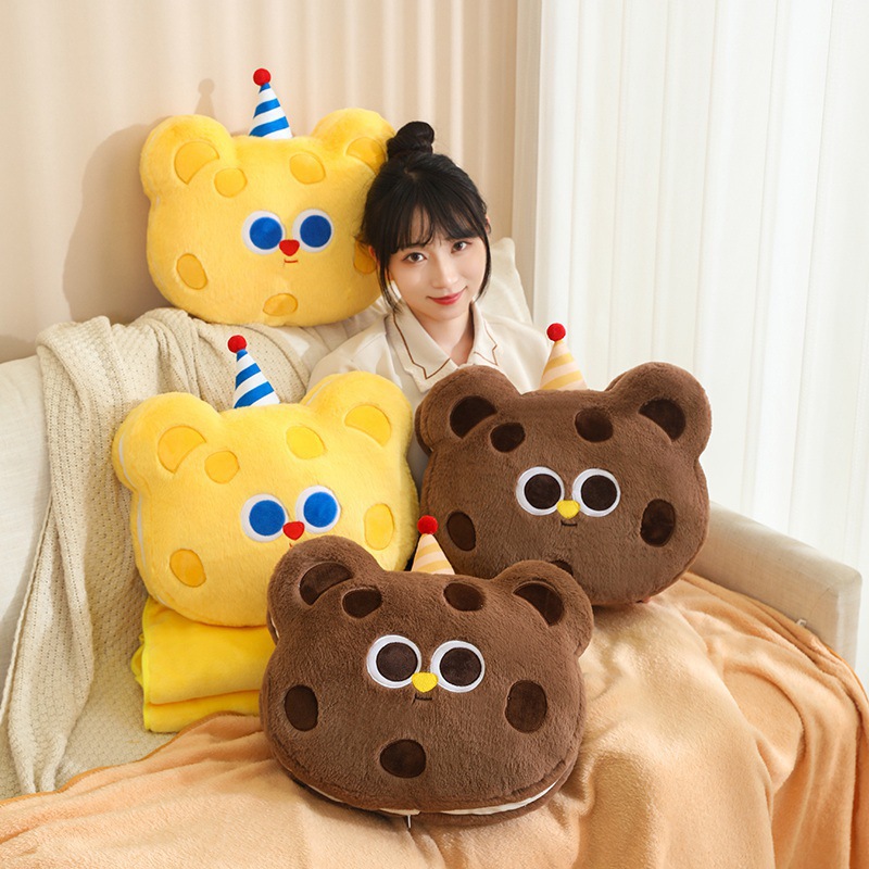 Cookie Bear 2 - in - 1 almohada manta oficina estudiante siesta coche transportar colcha de aire acondicionado desmontable y plegable