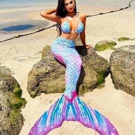 美人鱼裙子成人夏季欧美泳衣三件套鱼尾巴挂脖性感比基尼泳装批发