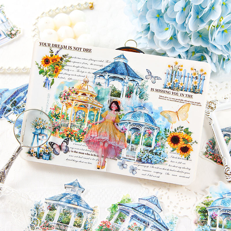 Paquete de pegatinas de aceite y papel de inspiración arquitectura europea transfronteriza material de campana de mano pegatinas paisajísticas y pegatinas de papel