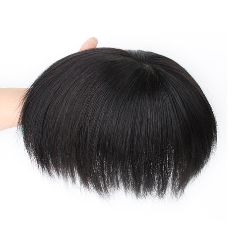 Wig men's short hair machine-tied blank, full real hair men's stickable cocoa, light and optional slit top wig piece