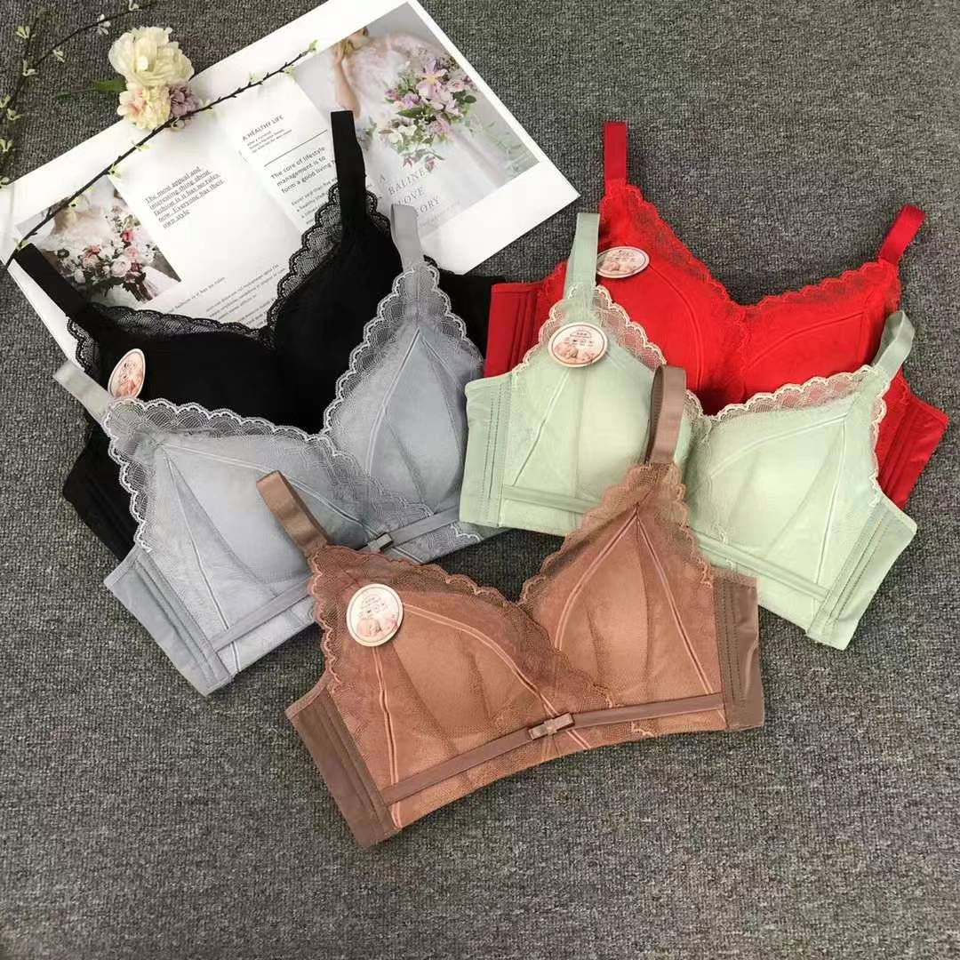 Nuevo sujetador de alta calidad de moda de encaje jacquard transpirable y cómodo ajuste lateral de pecho de cuatro botones ropa interior mujer