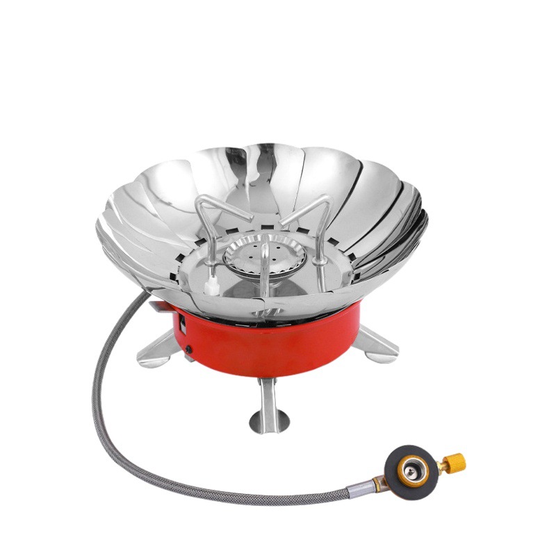 Outdoor Integrated Portable Windproof Lotus Stove Camping Picnic Fishing Self-driving Long Flat Gas Stove Cookware