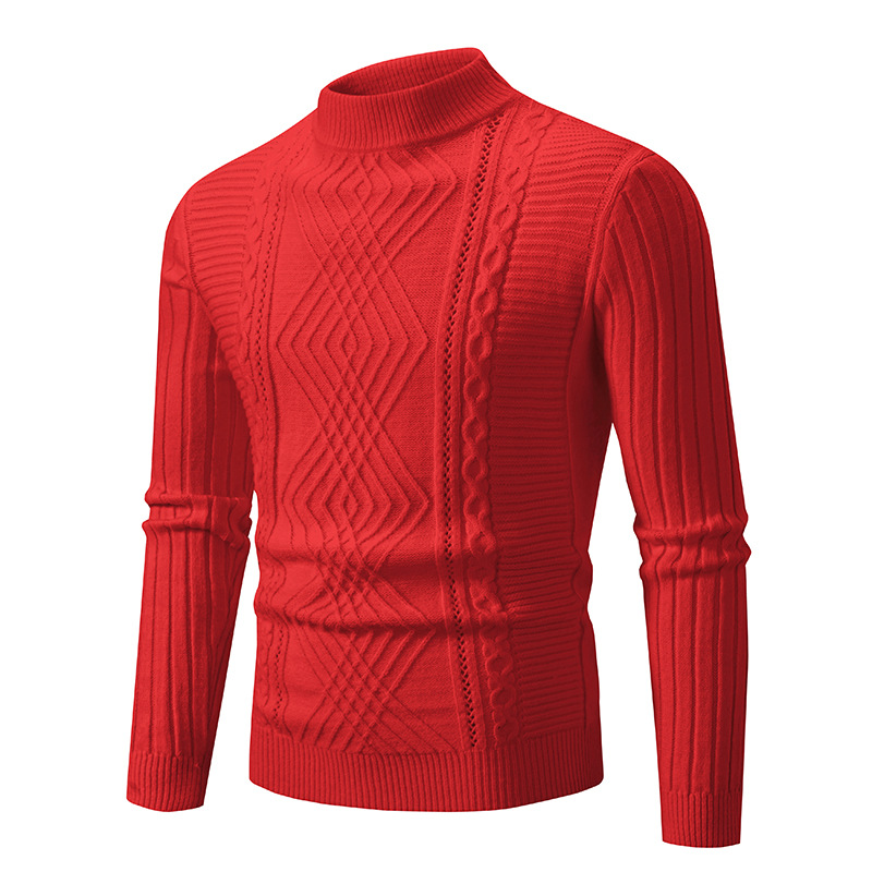 Men's Clothing Men's Slim Fit Mock Neck Sweater - Soft Knit Pullover With Classic Solid Color For Casual & Layering (White, Black, Red, Beige, Blue)_voghion.com