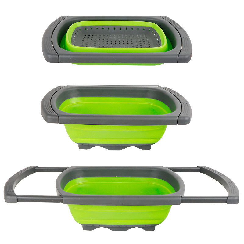 Fábrica al por mayor telescópico canasta de drenaje plegable casera canasta de lavado de verduras cuadrada canasta de filtro de plástico de cocina