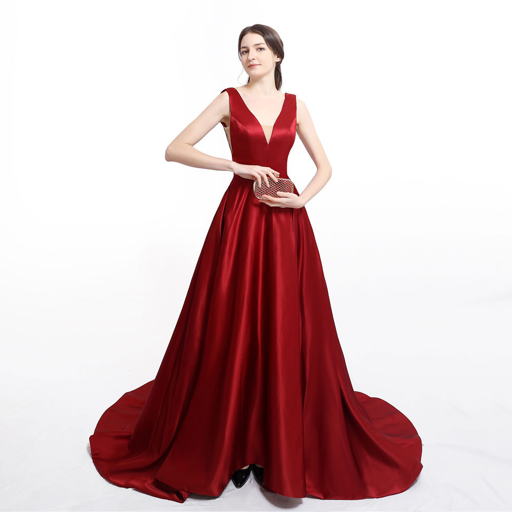 El comercio exterior de Europa y América Amazon AliExpress deseo vestido de noche de las mujeres sexy tubo superior con cuello en V doble hombro satén se puede personalizar